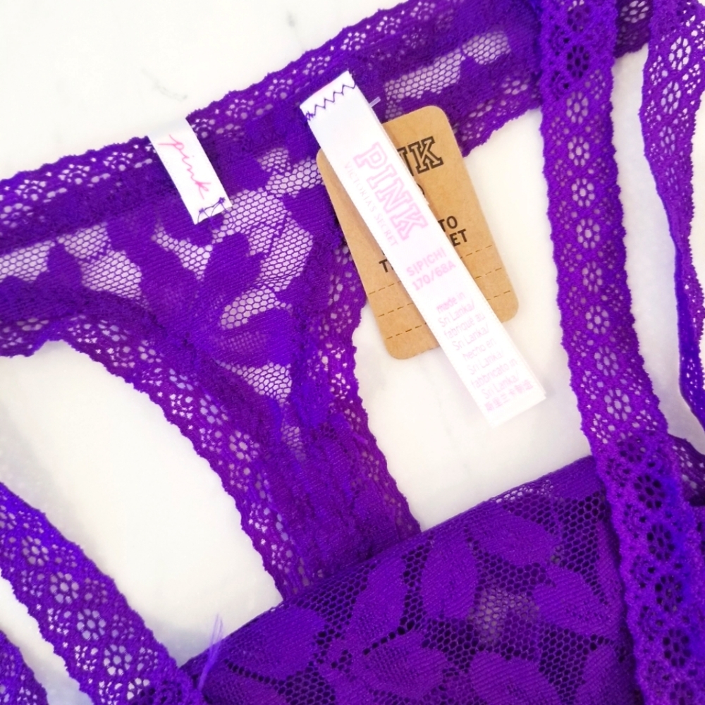 Victoria's Secret PINK Strappy Floral Lace Thong Panty NWT - Picture 8 of 11